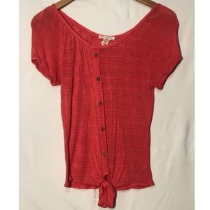 Sheer Front Tie Top - Coral